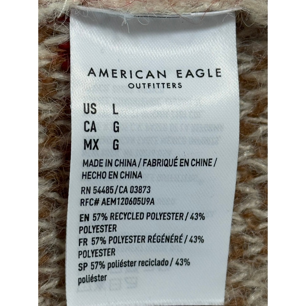 American Eagle Fair Isle Sweater Women L Oversized Tan Cozy Cottagecore Nordic - Picture 4 of 9